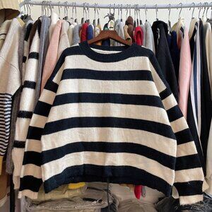 Classic Black Cream Striped Knit Sweater